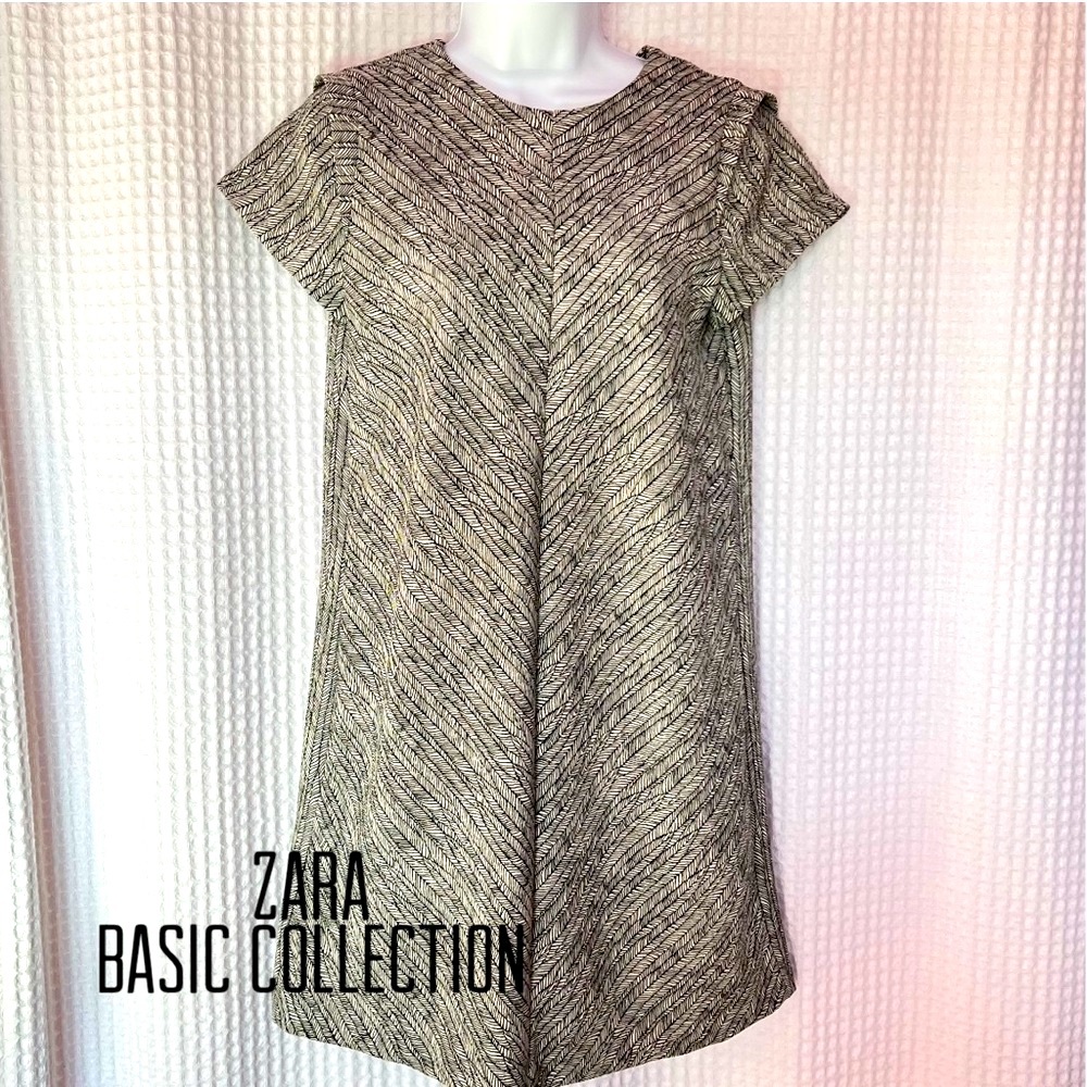Zara Basic Collection women Sheath dress black white tribal pattern Sz Medium